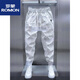 Romon Trendy Men's Dark Flower Pantaleros 2025 Spring and Summer Fino Floral Pequeño Pantalones Harén Pantalones de moda Nuevo producto White M Recomendado 95-110Jin [Jin equivale a 0.5 kg]
