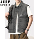 JEEP SPIRIT新款高街复古男士工装牛仔马甲灰色时尚背心无袖坎肩春秋季大口袋 9215#黑色 2XL (建议体重170-190斤)