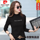 Pierre Cardin reines Baumwoll-Hals-Hals-Langarm-T-Shirt für Frauen Herbstkleidung, neues High-End-T-Shirt, Innenhemd, Top, Bodenhemd, Frühling, HBY6623 Leder Pink S 75-85jin [Jin gleich 0,5 kg]