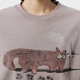 Jnby/Jiangnan Buyi 25 Sommer neues T-Shirt für Frauenkatze gedruckt H-förmig runden Hals Langarm Lose 5p4112750 674/mittelgraues Pulver s