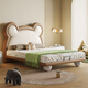 AIWOWO Kinderbett, Jungen und Mädchen Single Massivholzbett, Teenager -Studentenbett, Bärencarterlederbett, Hochkasten -Aufbewahrungsbett, Flaggschiff -Version/Napa Leder Einzelbett 1350 mm*2000 mm ohne Lagerung