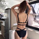 DK泳衣女新款bikini性感三角比基尼韩国显瘦聚拢分体游泳装 黑色 L