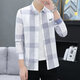 
Shirt 2025 Spring and Autumn Men's Shirt Top Long Sleeve Slim-fit Fashion Handsome Internet Celebrity Fashion Plaid Shirt Storm Online 9922 Khaki L