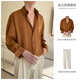 Lomongoba Kragenhemd Herrener Anzug hübsches High-End-Eis-Seiden-Hemd Frühling Outfit mit einer ganzen Reihe Sommerkleidung Khaki-Hemd + Aprikosenhose XL