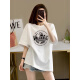 Con la versión coreana pura de la camiseta de algodón puro de algodón puro de algodón puro para mujeres 2025 Nuevo verano de gran tamaño de hombro delgado a media manga tostada 1049# gris oscuro [algodón puro] XL [recomendado 135-155Jin [Jin equivale a 0.5 kg]]]