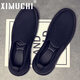 希慕驰（XIMUCHI）品牌厚底帆布鞋男春夏新款透气休闲鞋一脚蹬板鞋开车鞋子男豆豆鞋 黑色平底款 40 标准皮鞋尺码