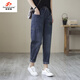 Fanzelang (Fanzelang) Frühlings- und Herbst Lose Jeans für Frauen Schlanker lässiger Haremhose hohe Taille große geschnittene Hosen Karottenhose Dad Hose 826# Denim Blau geschnittene Hose dünn m