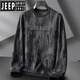 Jeep Spirit Spring und Herbst Runde Hals Langarm T-Shirt Herren Plus Fett Plus-Größe bedrucktes Sweatshirt Fett lose Baumwollbasis-Hemd Top 9855 Schwarz plus Samt XL (120-140jin [Jin gleich 0,5 kg]))