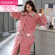 Modal Herbst und Winter Flanell Baumwoll Nachthemd für Frauen Dreischicht verdickte, verlängerte Pyjama-Taste mit Kapuze und Samt Bademantel 9871# M (160)