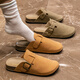Ella disfruta de zapatos Baotou Birkenstock para mujeres con desgaste de cuero de imitación y mujeres versátiles con medio tirón y pedaleo TQ671 Caki 40/41