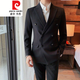 皮尔卡丹（pierre cardin）秋冬毛呢西装男外套短款韩版修身休闲西服领毛呢大衣男 X829双排扣西装 黑色 S 建议80-95斤