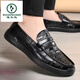 Woodpecker 2025 summer new men's shoes one-foot leather shoes men's soft-soled lazy shoes men's casual shoes internet celebrity beans shoes men 826 black [Holved foot cover] 38