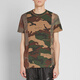 OFF WHITE men and women universal cotton camouflage splicing printed short-sleeved T-shirt OMAA056 F18185042 9901 Camouflage green S