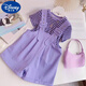 Disney Girls Summer Overalls Set dünne Schlinge Shorts 2025 Neue modische super süße kleine und mittlere Kinderweste lila Ärmeln + One-Shoulder-Overalls 110 für 4-5 Jahre empfohlen