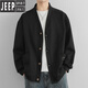 JEEP SPIRITV领针织衫男士春秋款潮牌休闲慵懒风开衫外套感日系夹克上衣 BJ723米白色 L (约110-130斤可穿)