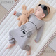 SKONWAT children's one-piece pajamas spring and autumn modal baby one-piece long-sleeved baby sleeping bag split-leg home clothes gray chinchilla long-sleeved style 80