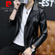 Chaqueta de traje para hombres de Pierre Cardin Leather 2025 Spring and Autumn New Trendy Traje casual Handsome Tending Leather Chaqueta Negra 6625 Plush M