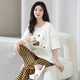 
Year of the Snake Year of the Nation Pajamas Women's Pure Cotton Summer Short Sleeve Trousers Red Loose Outdoor Outdoor Cotton Set YSH-687 L Code 100-120Jin [Jin equals 0.5 kg] Reservation shrinkage required