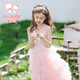 Fuluo Mi Girls' Dress Cake Princess Dress Little Girl Mesh Cake Dress Middle-aged Children's Dress Pink 140