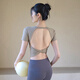 LULUUVTTOH spring and summer yoga clothes with chest pads, feminine back sports tops, short-sleeved T-shirts, Pilates training fitness clothes, khaki fixed cup L (recommended 110-130 Jin Jin equals 0.5 kg)