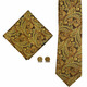 Hengyuanxiang tie men's dress 3 piece set formal wear business wedding groom bow tie square scarf cufflink cashew flower wine red gold high-end TZ-E14
