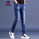 
AEMAPE 2024 new summer jeans men's trendy brand slim feet trendy Korean style stretch men's casual long trousers 9903 blue 33