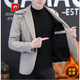 Pierre Cardin autumn and winter velvet solid color small suit men's trendy slim and handsome single suit business casual woolen suit jacket thickened black L