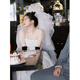 Kechu bride's veil catching yarn clouds fluffy yarn main wedding dress certificate registration oversized veil wedding photography style wedding dress white clouds catching yarn 80cm-100cm