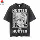 
Jueslang animation full-time hunter hunter x hunter retro old summer cotton washing short-sleeved T-shirt for men and women washing black B1301 XL