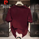 
Pier Cardin heavy summer clothes cotton high-end T-shirt short-sleeved men's solid color 2025 new loose casual trend versatile knitted V753 black 5XL