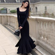 Miao Yijia BBQ Lotus Fishtail Skirt Long Sleeve Dress Women's Skirt Birthday Dress Pure Sexy Hip Skirt Large Size Women's Clothing BBQ Lotus Long Sleeve Slim Fishtail Skirt S [Suggested 115 Jin [Jin equals 0.5 kg]]