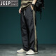 JEEP SPIRIT高端设计感三条杠拼接条纹休闲裤男速干宽松运动裤新款透气直筒裤 5036黑色 2XL 体重160-180斤