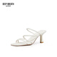 
DEEP BREATH Deep Breath Women's Shoes Thin Strap Square Toe Thin Heel Sandals Open-toe French Slippers AX14103 White 37