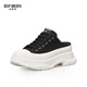 Respiración profunda respiración profunda zapatos para mujeres bolsas de la punta de la punta de la punta de la punta media de los zapatos de lona gruesas de ola mulas ax12250 blancos y negros 38