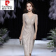 
Pierre cardin 2025 spring new champagne color small evening dress celebrity temperament banquet host dress can usually be worn light champagne color XS