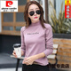 Pierre Cardin reines Baumwoll-Hals-Hals-Langarm-T-Shirt für Frauen Herbstkleidung, neues High-End-T-Shirt, Innenhemd, Top, Bodenhemd, Frühling, HBY6623 Leder Pink S 75-85jin [Jin gleich 0,5 kg]