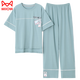 Catman (Miiow) Pajamas pour femmes pour le coton pur d'été 2025 Nouveau pantalon à manches courtes vêtements pour la maison pour les costumes de coton mince 7374 Green M 80-100jin [Jin est égal à 0,5 kg]
