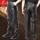 Pierre Cardin Pantalon en cuir authentique pour un pantalon de taille haute pour hommes pantalon pantalon en cuir pilote d'âge moyen et âgé de l'âge moyen et de cuir en cuir de vache de vache à carter en haut, plus taille de style coton 33 (2 pieds 6 tour de taille)