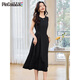 Vestido Pincai (Pincai) con temperamento femenino Vestido negro de Hong Kong con cuello redondo sin mangas, falda larga P52Q014