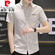 Pierre cardin pure cotton shirt men's short-sleeved thin casual and handsome Korean style slim trendy half-sleeved shirt summer men's shirt 846 green + 845 khaki 4XL