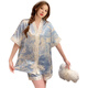 Yalu Collar Cool Pajamas Women's Ice Silk Temperament Internet celebrity short-sleeved shorts Summer home clothing set off white 829# double-breasted square letters L