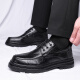 Zapatos de cuero portuleso para hombres de negocios británicos para hombres zapatos casuales de negocios de manera baja con planta gruesa zapatos formales zapatos de boda 9929 negro 42