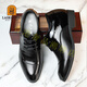 Old man's head (LAORENTOU) leather shoes for men's business formal wear toe-layer cowhide leather slip-resistant small size invisible inner height-enhancing shoes black 36
