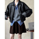 La Chapelle black short leather jacket for women 2025 spring wear small Hong Kong style retro pu leather motorcycle jacket top black M -90-105Jin [Jin equals 0.5 kg]
