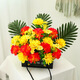 Zi Jiafu Qingming Festival flower tombstone, artificial flowers in front of the tomb, simulated chrysanthemum bouquet, large flower basket, tomb sweeping supplies, z yellow + sunset red set (base is carton)