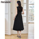 Vestido Pincai (Pincai) con temperamento femenino Vestido negro de Hong Kong con cuello redondo sin mangas, falda larga P52Q014