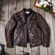 JEEP SPIRIT horsehide motorcycle leather jacket washed and aged Tom Hardy classic stand collar retro men's leather jacket men's coat men horsehide heavy color rubbing M