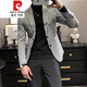 皮尔卡丹（pierre cardin）秋冬毛呢西装男外套短款韩版修身休闲西服领毛呢大衣男 X829双排扣西装 黑色 S 建议80-95斤