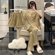 猫人睡衣女夏季三件冰丝短袖薄款大码风春秋绸米色家居服 LT-3881-3-杏 M
