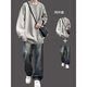 
VZVG design sense sweater trendy spring and winter two-piece set for men's outfit a set of handsome student teenagers casual suit a[2-piece] 5009 sweater light gray + 7013 cow 3XL